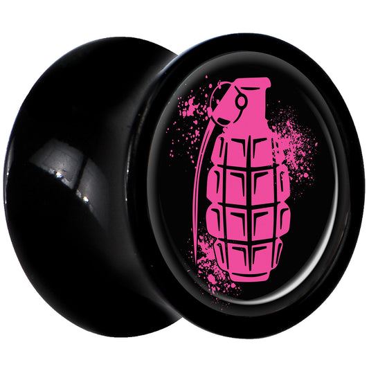 Black Acrylic Pink Grenade Saddle Plug Set 0G