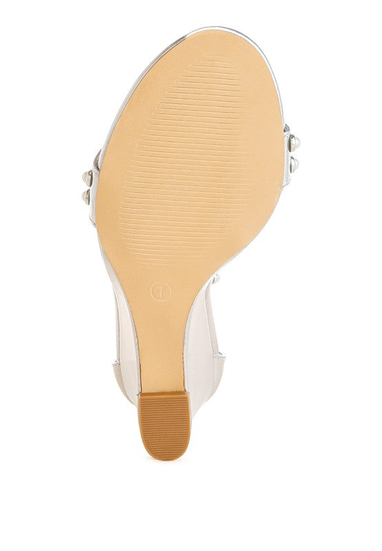 Jumera Metallic Pearl Embellished Wedges
