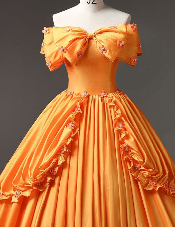 Orange strapless layered long prom gown evening dress