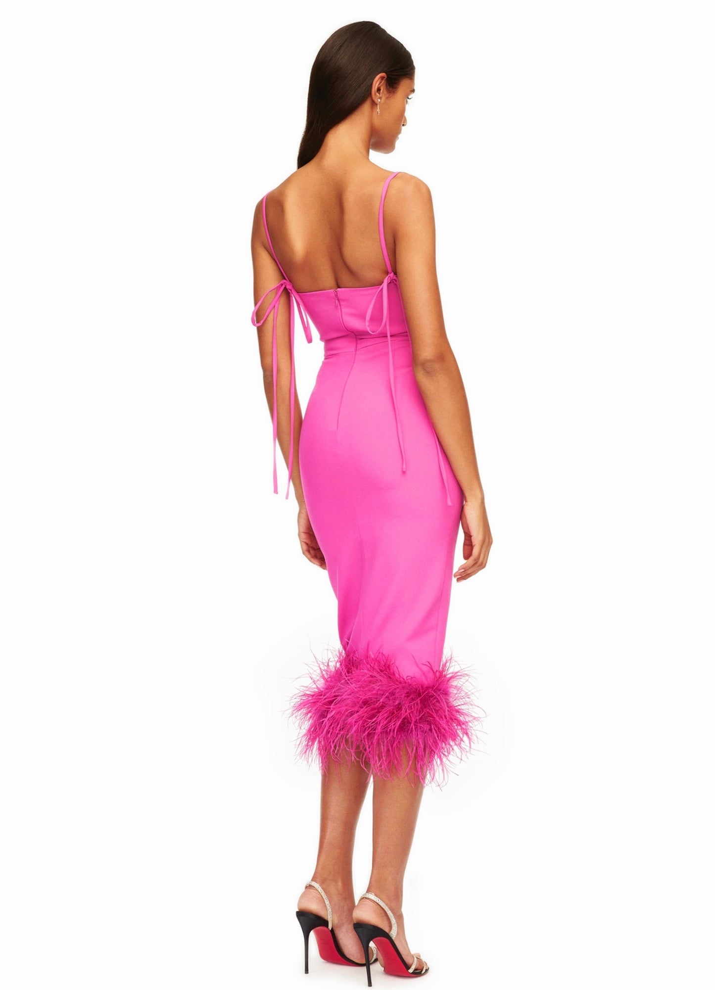 BBC Fiona Fuchsia Feather Trim Bottom Maxi Dress