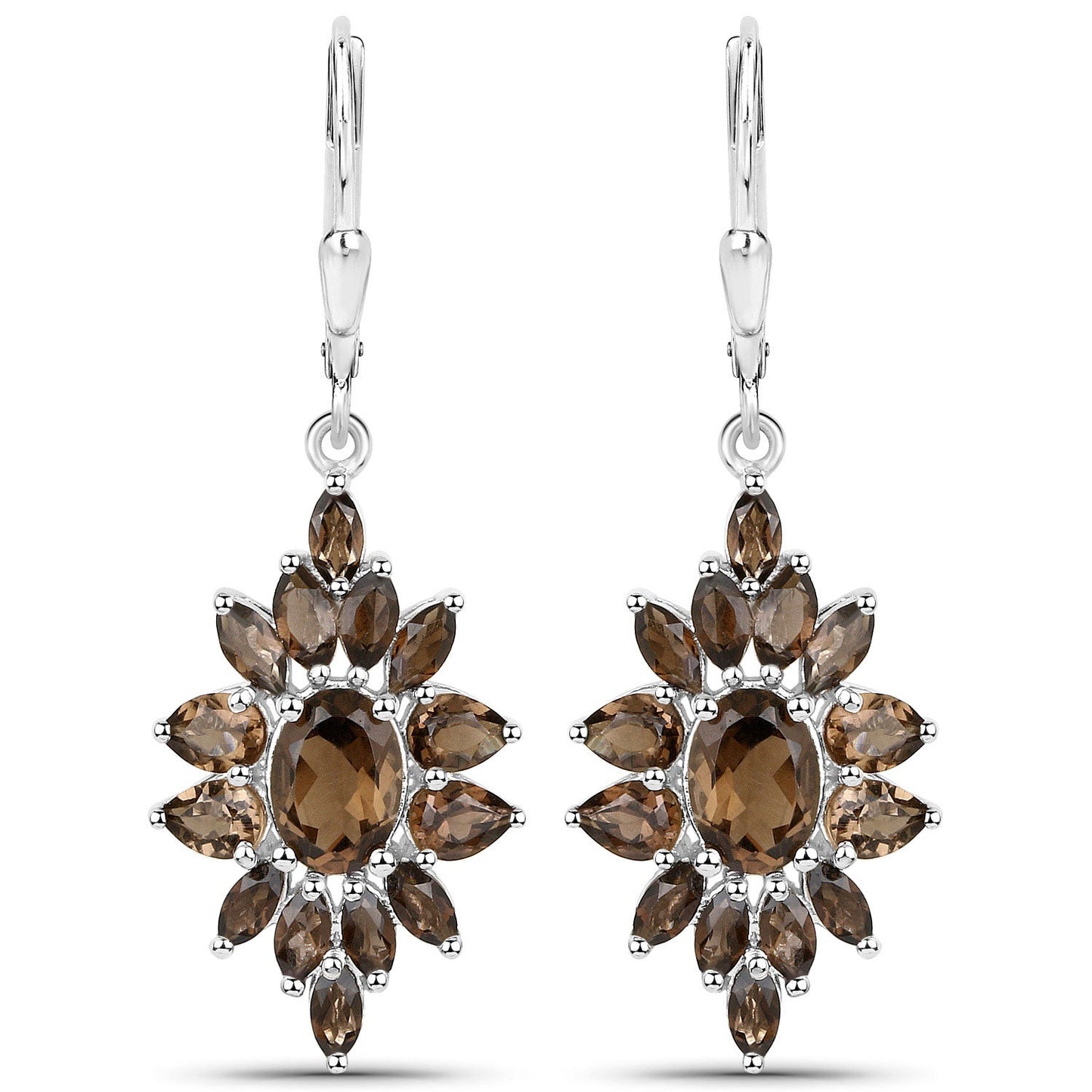 16.36 Carat Genuine Smoky Quartz .925 Sterling Silver 3 Piece Jewelry Set (Ring, Earrings, and Pendant w/ Chain)