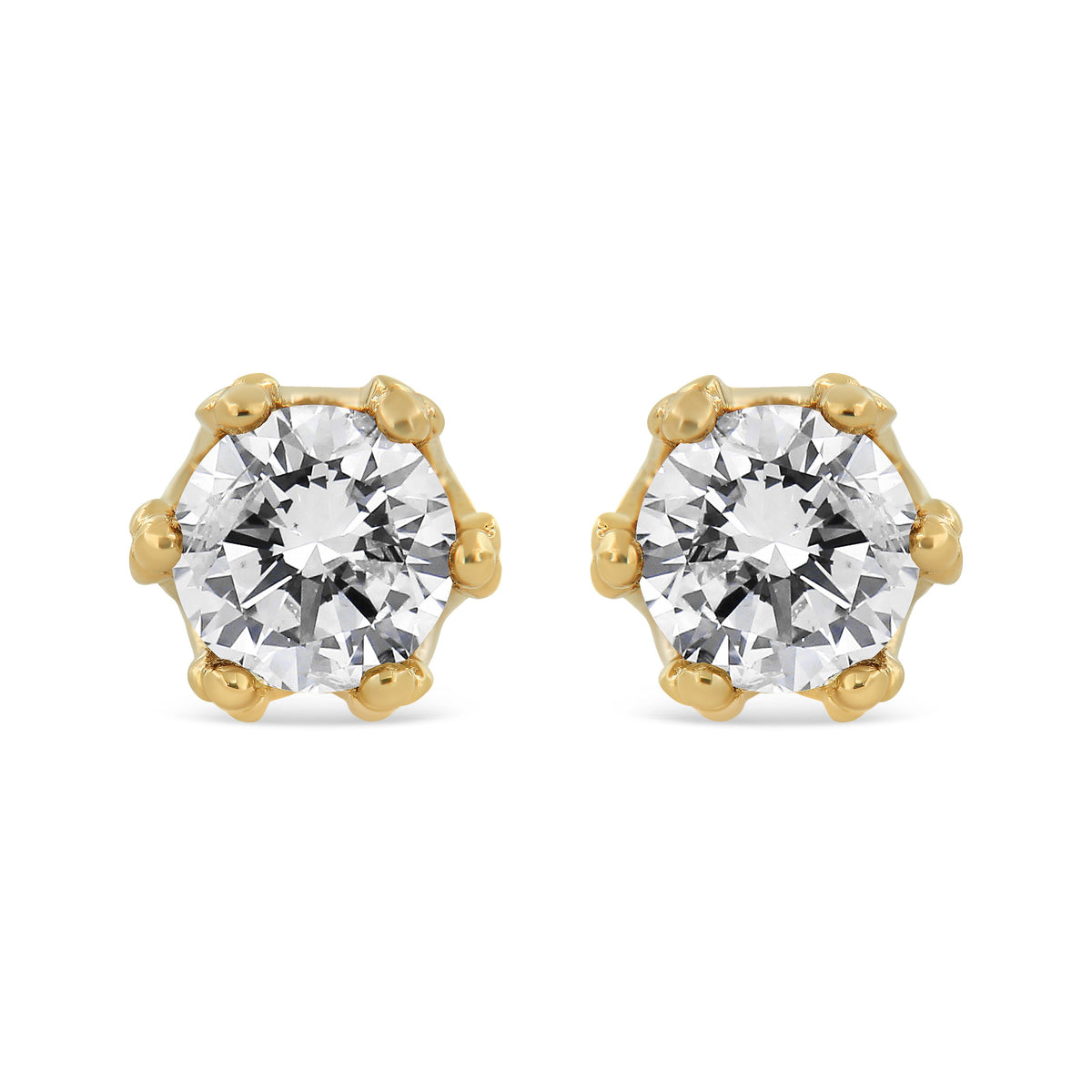 14K Yellow Gold 2.0 Cttw Round Diamond Crown Stud Earrings (I-J Color, I1-I2 Clarity)