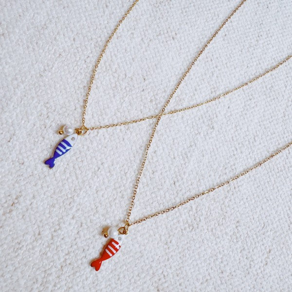 Striped Fish & Pearl Necklace – Nautical, Cute Sty