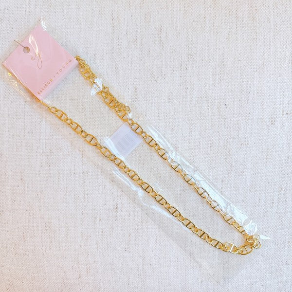 Golden Bit Linked Longer Chain Necklace