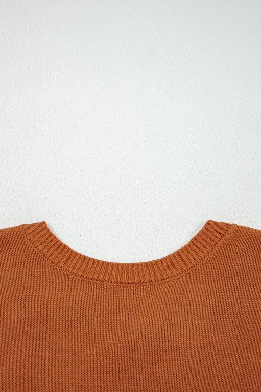 Solid Ribbed Drop Shoulder Sweater
