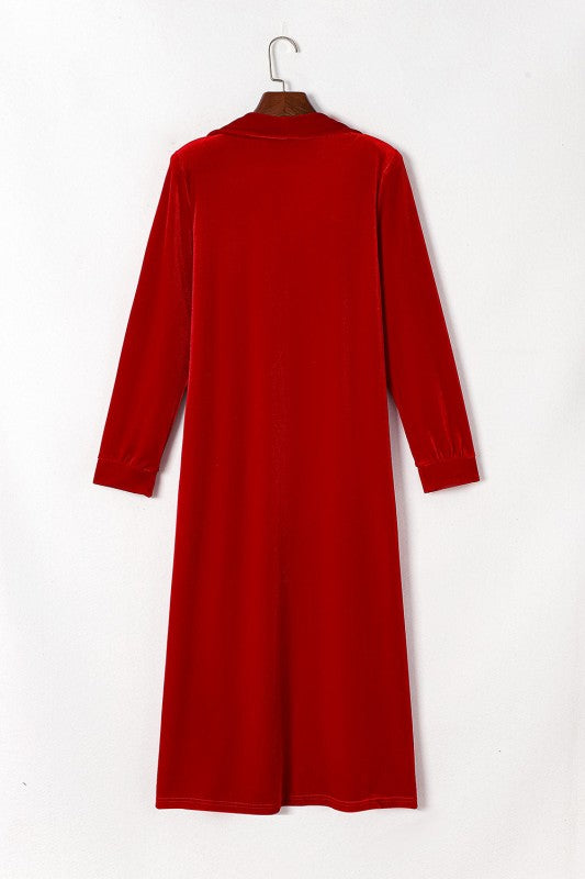 Velvet Open-Front Pocketed Cardigan