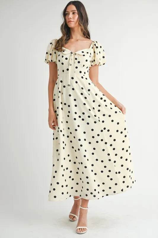 MABLE Polka Dot Puff Sleeve Midi Dress
