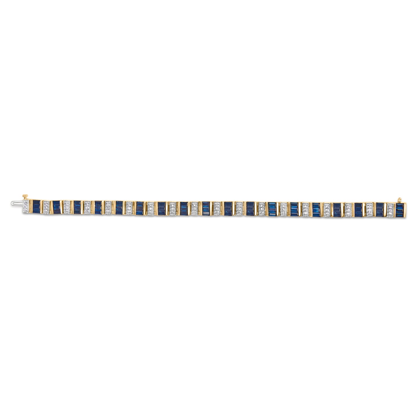 14K Yellow Gold 2/5 Cttw Diamond & 8.0 Cttw Baguette Cut Blue Sapphire Alternating Link Bracelet (G-H Color, VS1-VS2 Clarity) - 7" Inches