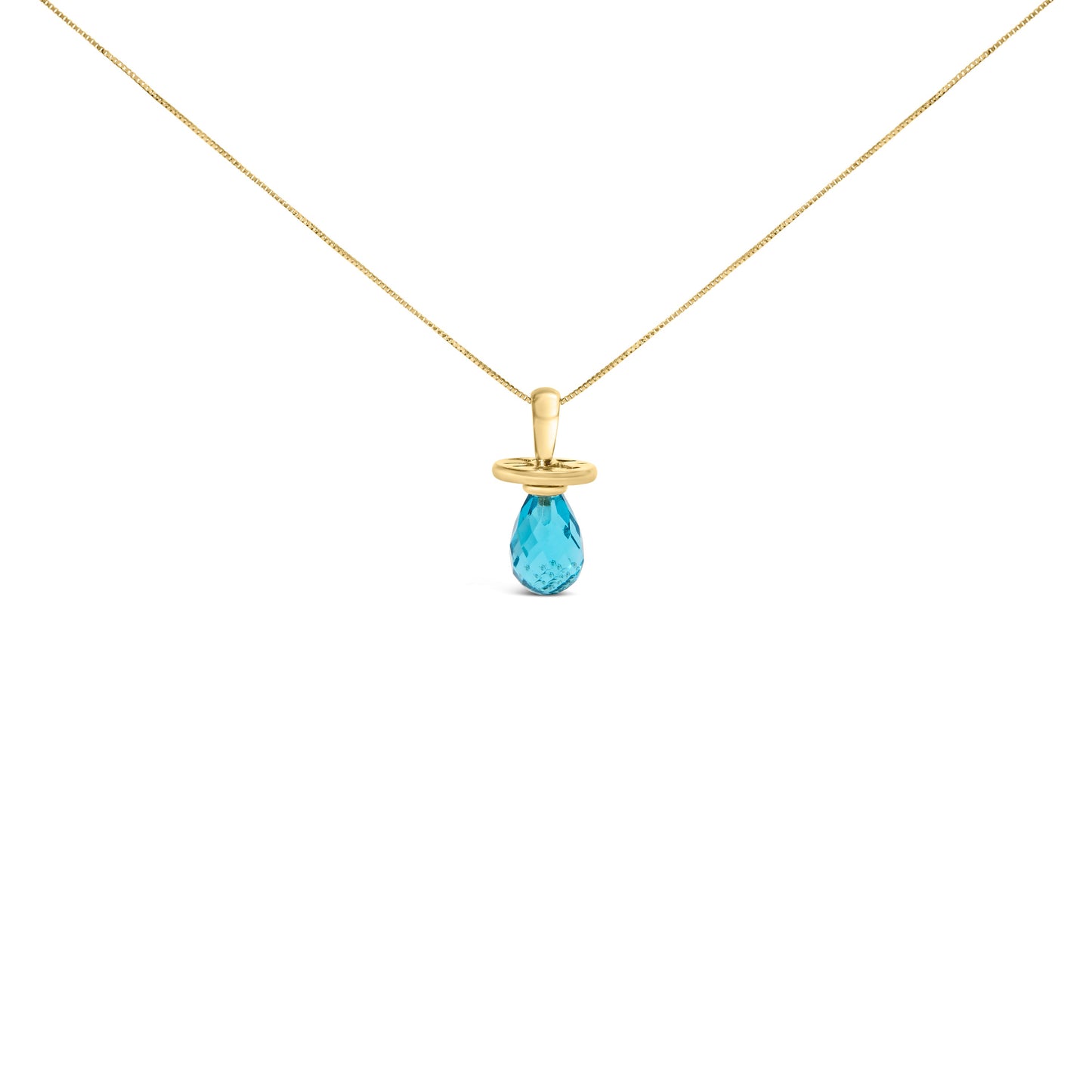 14K Yellow Gold and Blue Quartz Pacifier Pendant Necklace - 18" Inches