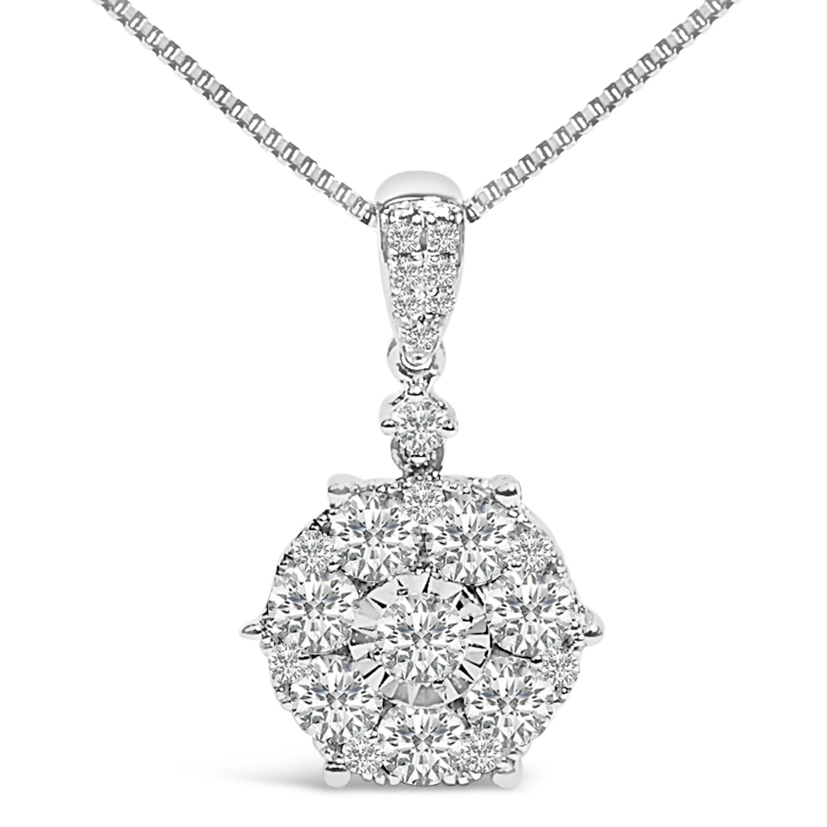 14K White Gold 1 1/5 Cttw Diamond Composite Cluster Pendant Necklace (F-G Color, VS2-SI1 Clarity) - 18" Inches
