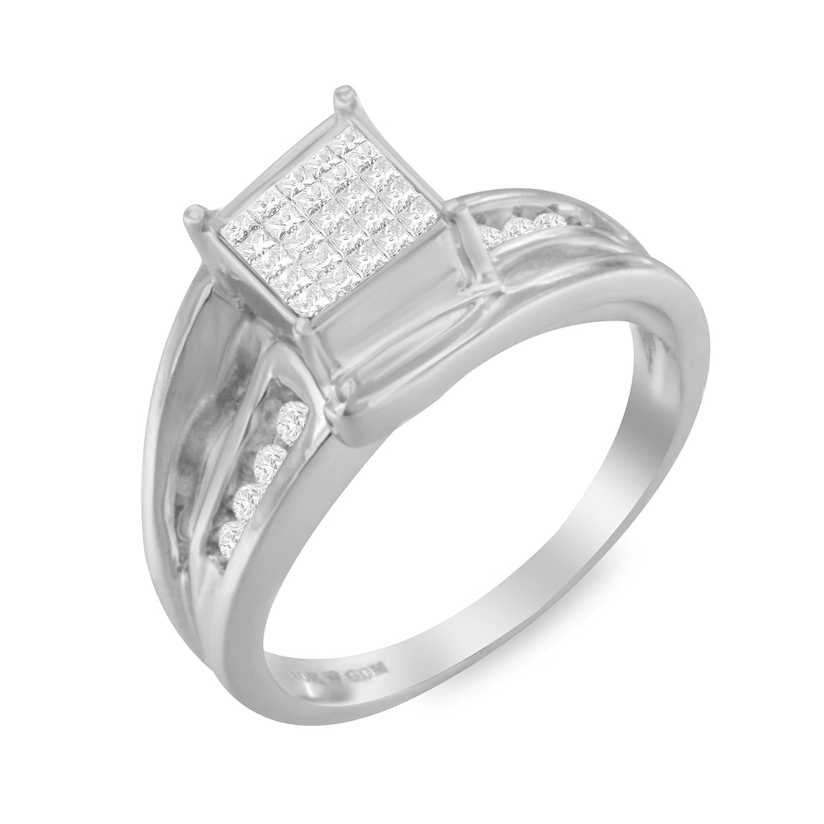 10K White Gold 1/3 Cttw Invisible Set Princess-cut Diamond Cluster Bypass Ring (H-I Color, SI1-SI2 Clarity) - Ring Size 7