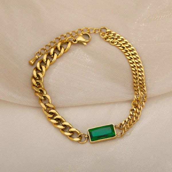 Emerald Gold Chain Bracelet
