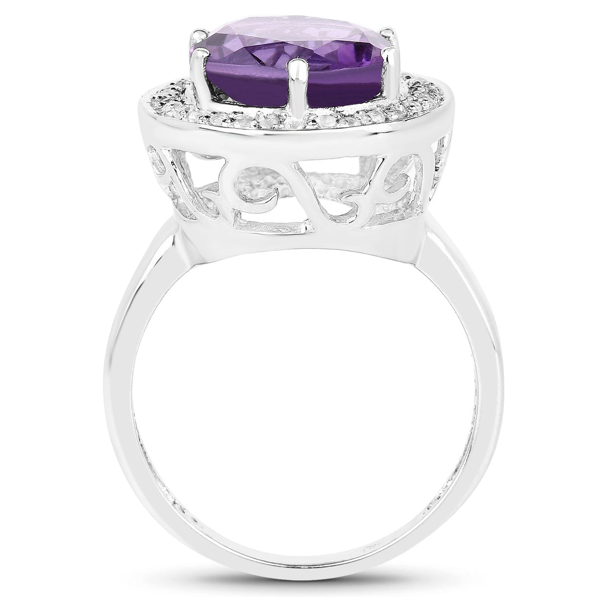 4.27 Carat Genuine Amethyst and White Topaz .925 Sterling Silver Ring