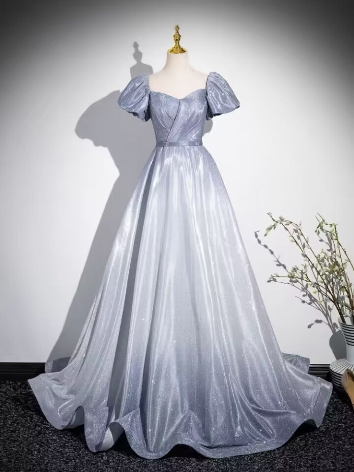 Gradual silver grey pleated long prom dress gown