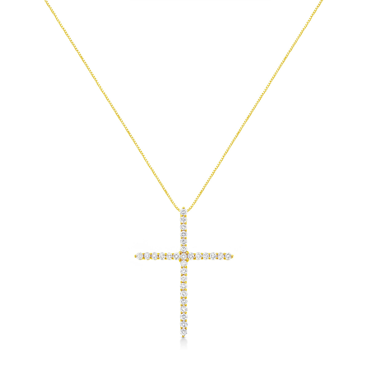 10K Yellow Gold 3.00 cttw Round-Cut Diamond Cross 18" Pendant Necklace (J-K Color, I1-I2 Clarity)