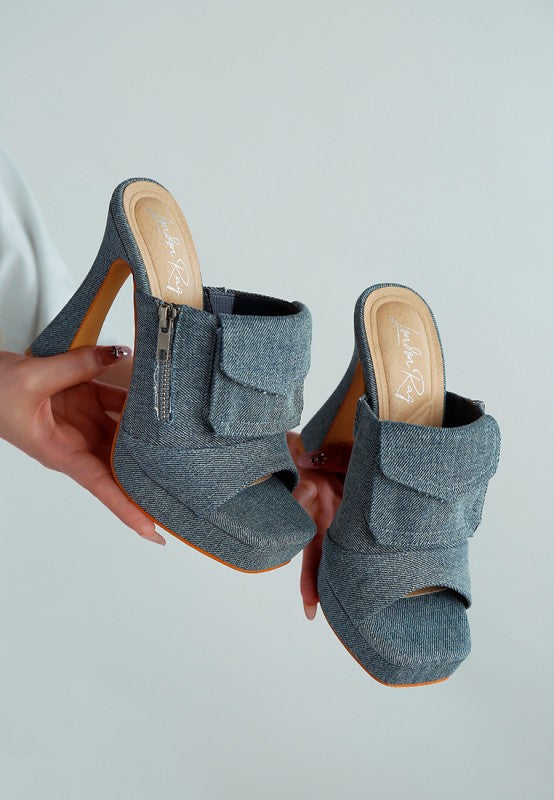 Celidih Denim Pouch Detail Sandals