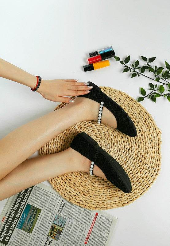 Corphee Pearl Strapped Glitter Ballerinas