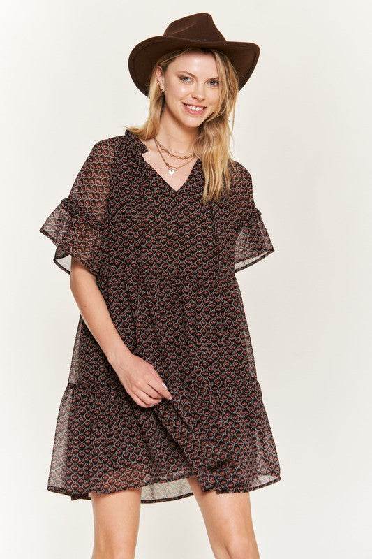 Floral print v-neck mini dress