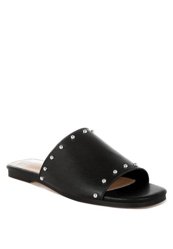Renaldi Genuine Leather Studded Slip-On Flats