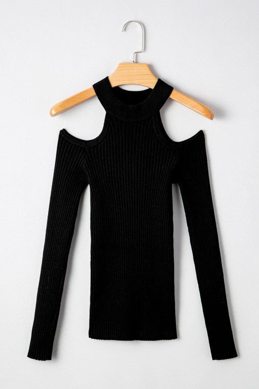 Bailey Ribbed Knit Cold Shoulder Sweater