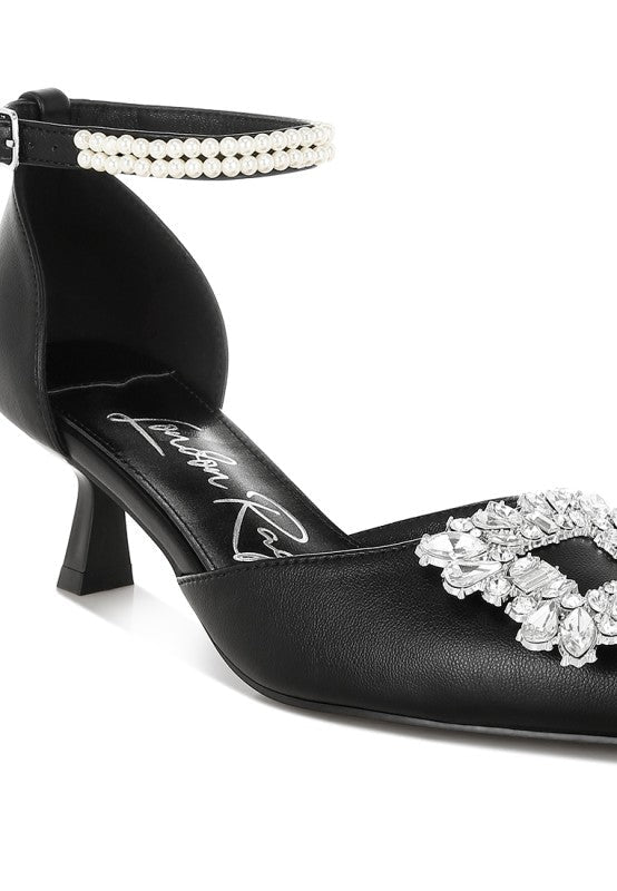 Onkana Diamante Brooch Kitten Heel Sandals