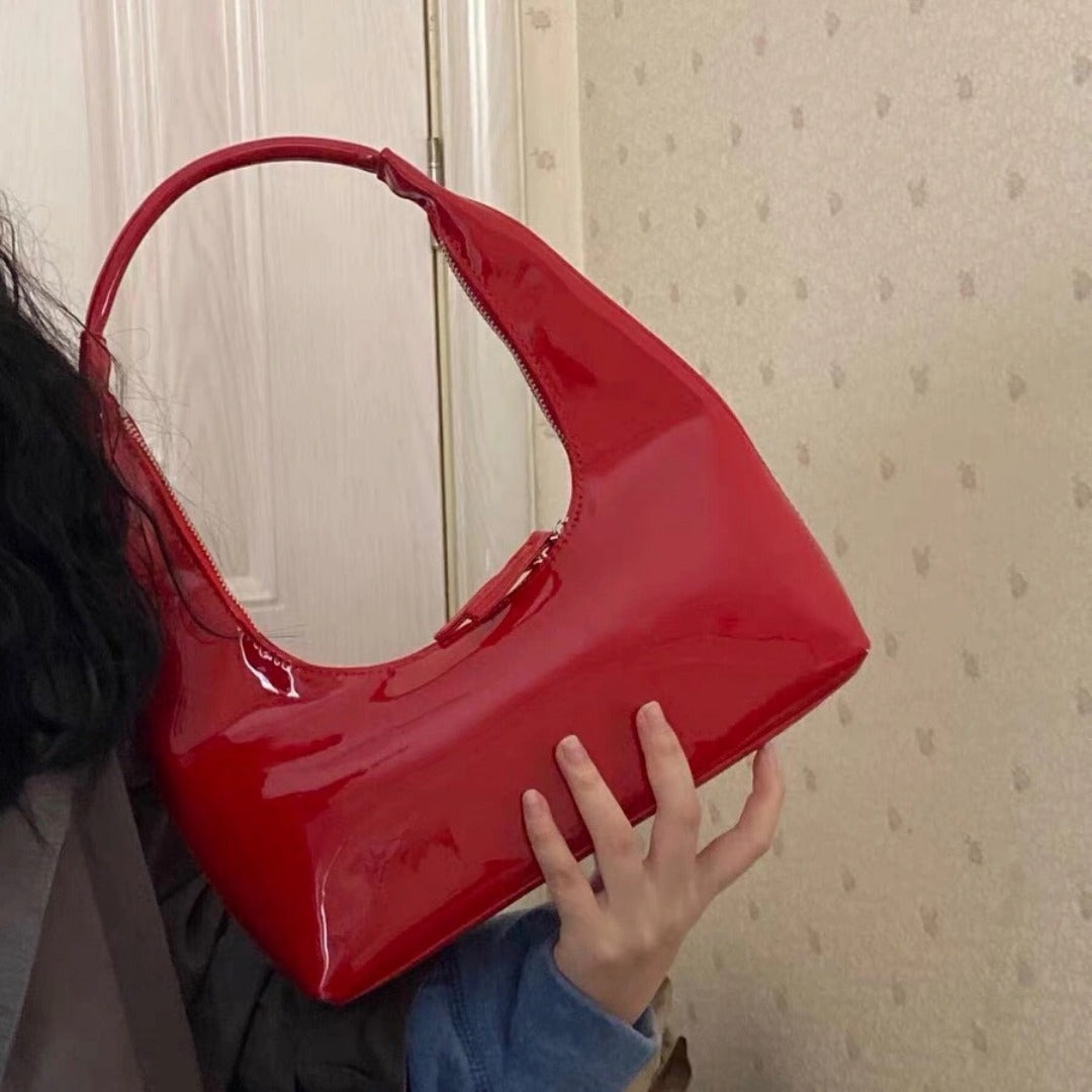 Designer retro crescent bag, small hobo bag, lacquered retro shoulder bag, female hobo handbag