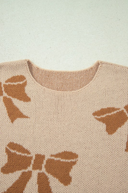 Bow Checker Stripe Patchwork Sleeve Sweater