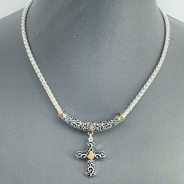 Two Tone Gold and Silver Finish Filigree Necklace
