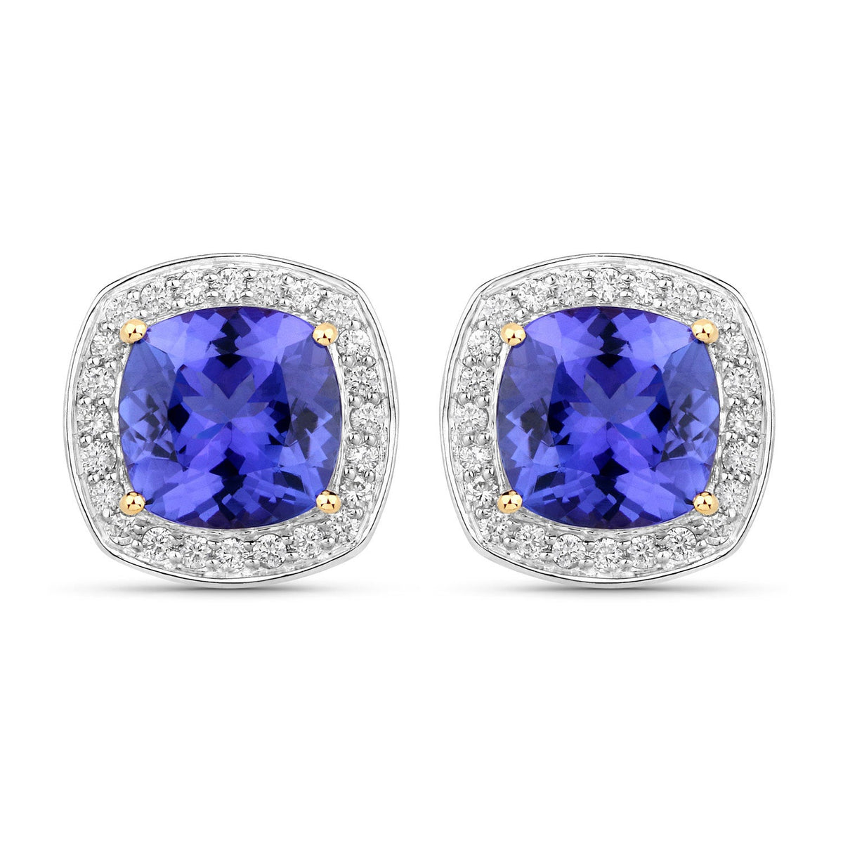 5.98 Carat Genuine Tanzanite and White Diamond 14K Yellow Gold Earrings