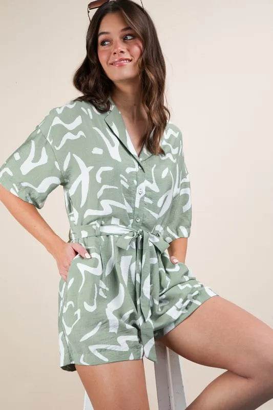 VERY J Oversized Printed Button Down Resort Romper