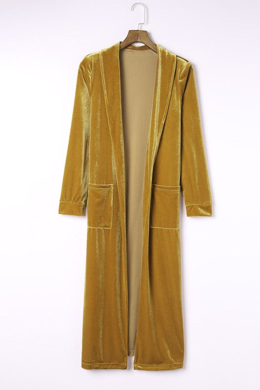 Velvet Open-Front Pocketed Cardigan