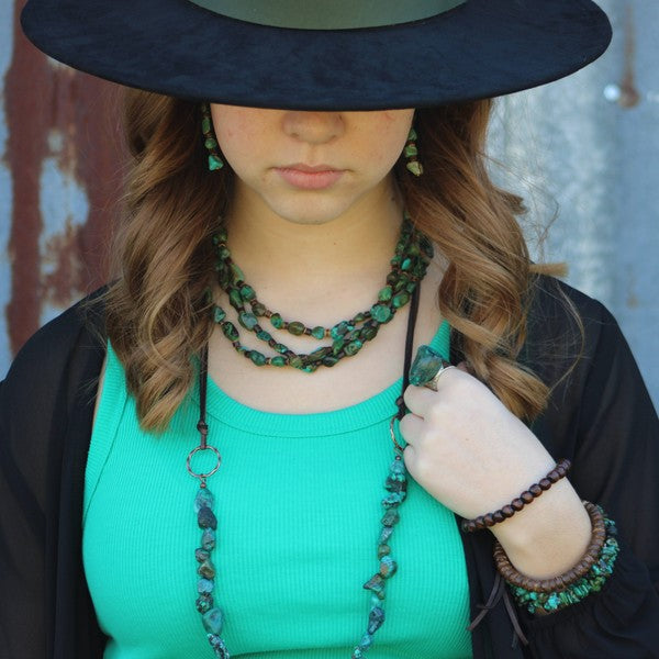 Natural Turquoise Stretch Bracelet w/ Feather