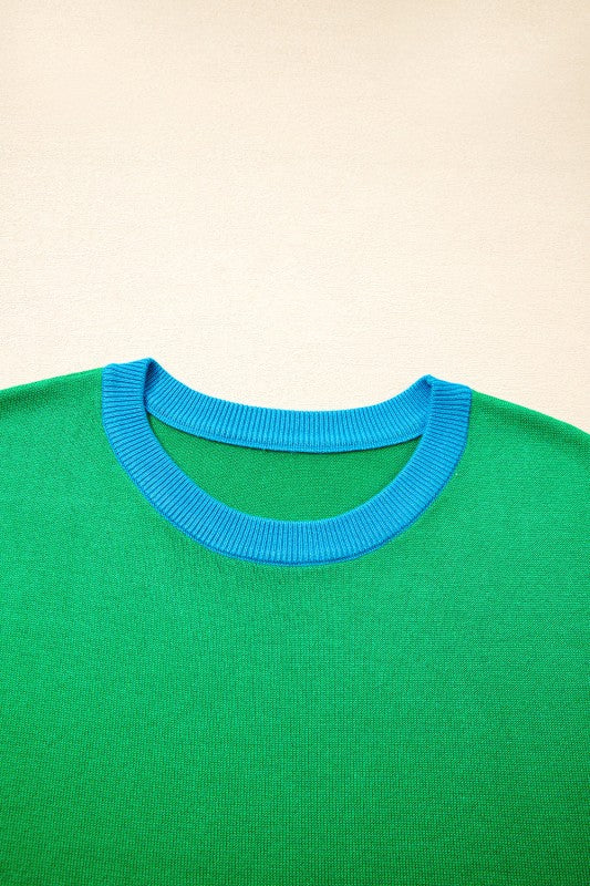 Contrast Trim Crewneck Short Sleeve Sweater