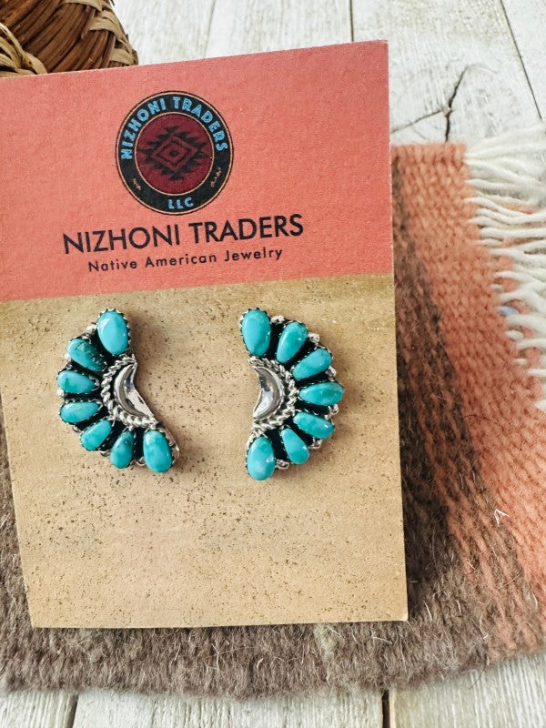 Navajo Sterling Silver & Turquoise Cluster Post Ea