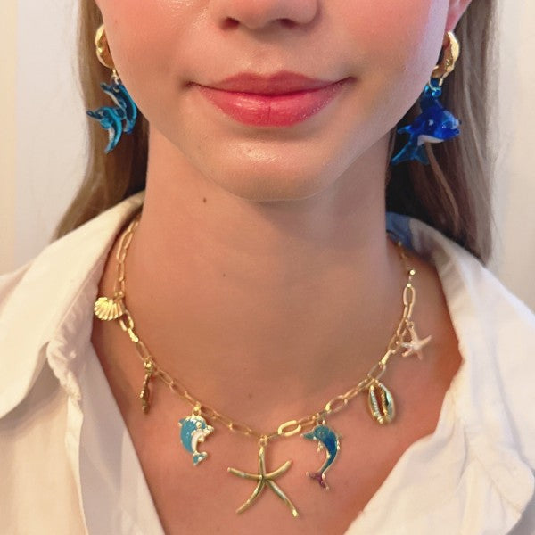 Ocean Play Charm Necklace – Dolphin, Starfish & Sh