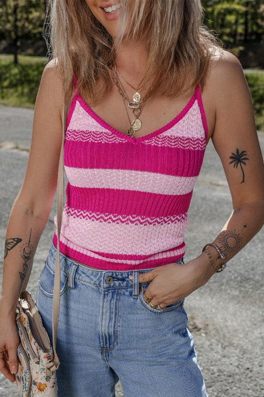 Stripe Spaghetti Strap V-Neck Tank Top