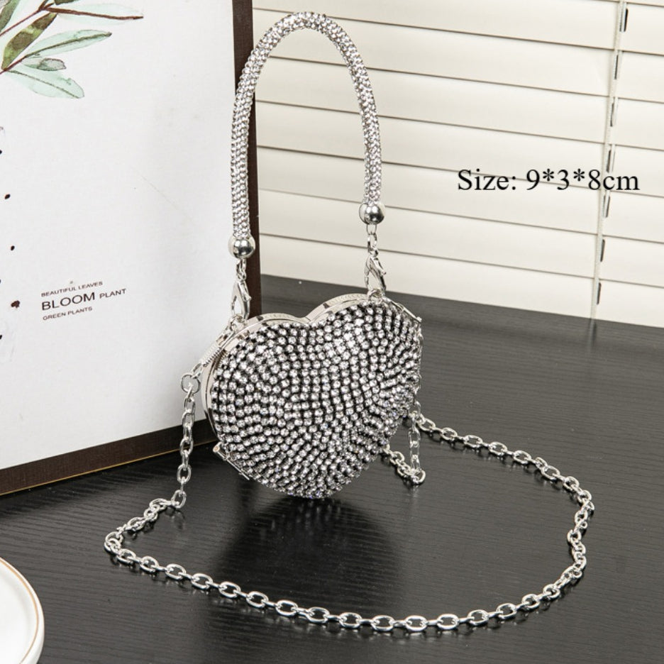 Rhinestone Dinner Bag, Mini heart purse, Small and Exquisite Shiny Dress Bag, Ball Bag, Prom Bag, Party Purse, Prom Bags Clutch, Wedding Purse Evening Purse