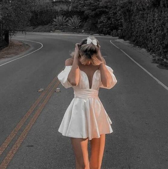 Ivory off the shoulder short homecoming dress cocktail dress prom dress
