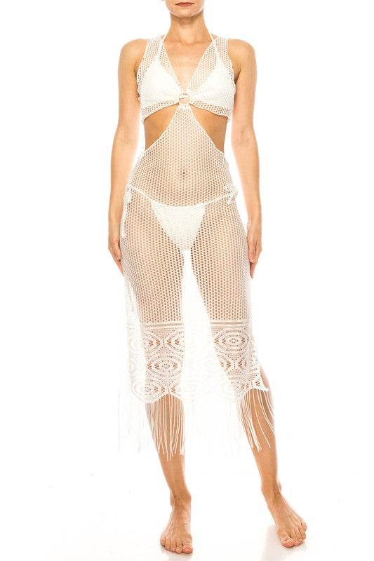 Relaxing Crochet with Tinsel Bottom Mid Cutout Cover Up
