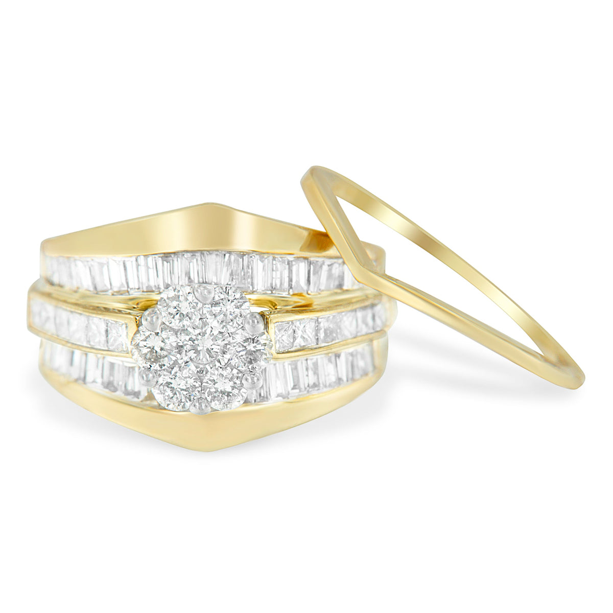 14K Yellow Gold 2-1/3 Cttw Diamond Cluster Channel Set Chevron Shaped Band Engagement Ring & Wedding Band Set (H-I Color, SI1-SI2 Clarity)- Size 5