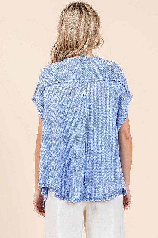 Mittoshop Mineral Wash Waffle Knit Pointed Hem Oversized Top
