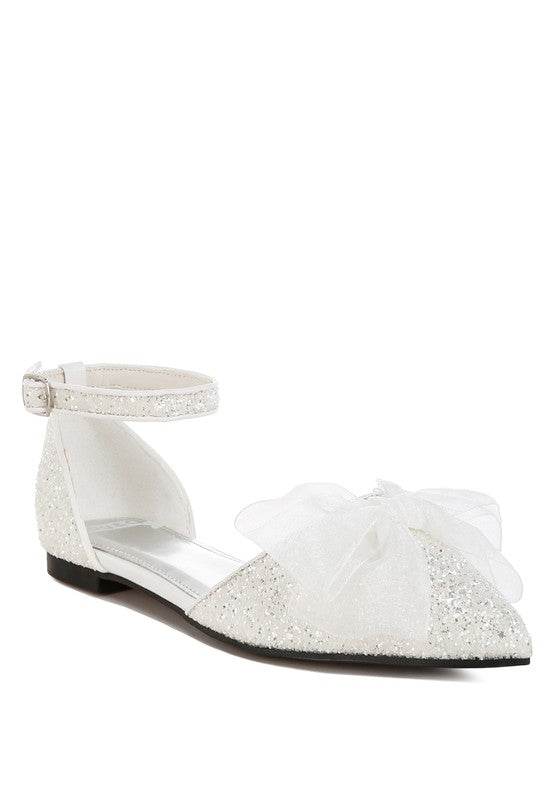 Clarice Sheer Bow Detail Glitter Flat Sandals