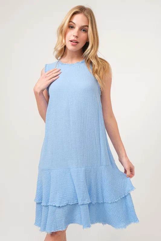 And The Why Washed Fringe Detail Tiered Dress