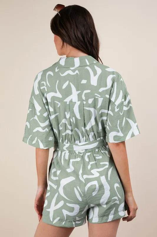 VERY J Oversized Printed Button Down Resort Romper