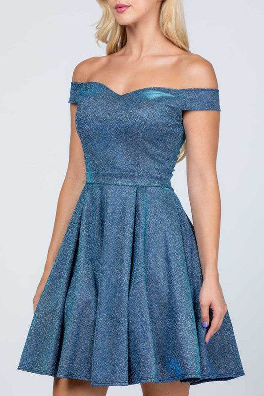 Off the shoulder skater dress jaquard