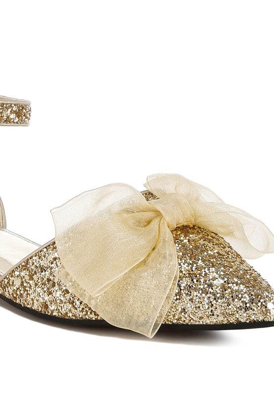 Clarice Sheer Bow Detail Glitter Flat Sandals