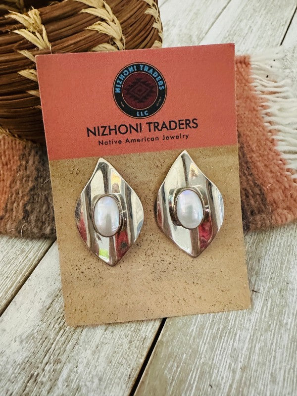 Navajo Freshwater Pearl & Sterling Silver Post Ear