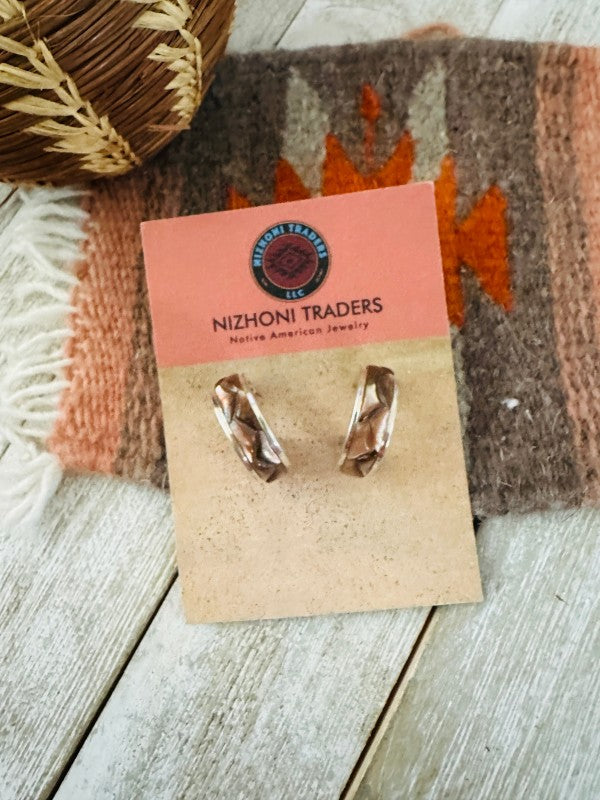 Navajo Mother of Pearl & Sterling Silver Hoop Earr