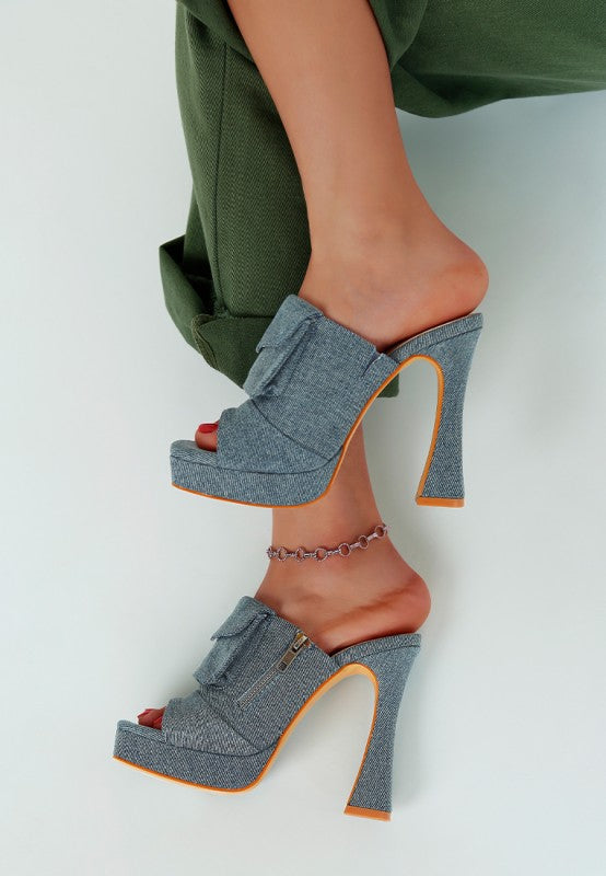 Celidih Denim Pouch Detail Sandals