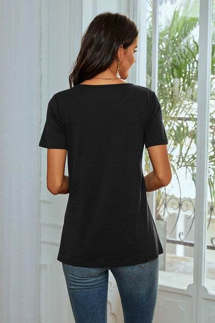 Star Print Color Block Round Neck T Shirt